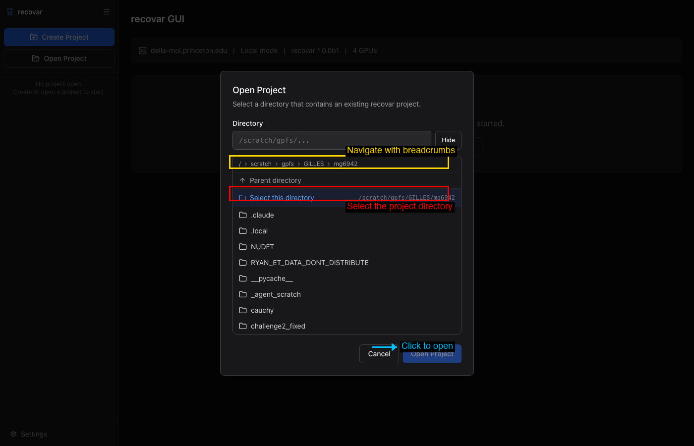 Open Project Dialog