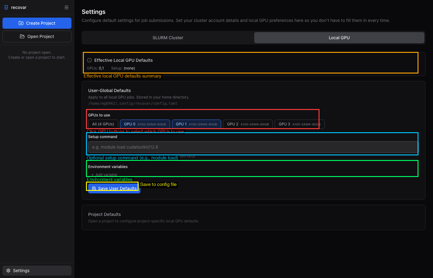 Settings - Local GPU