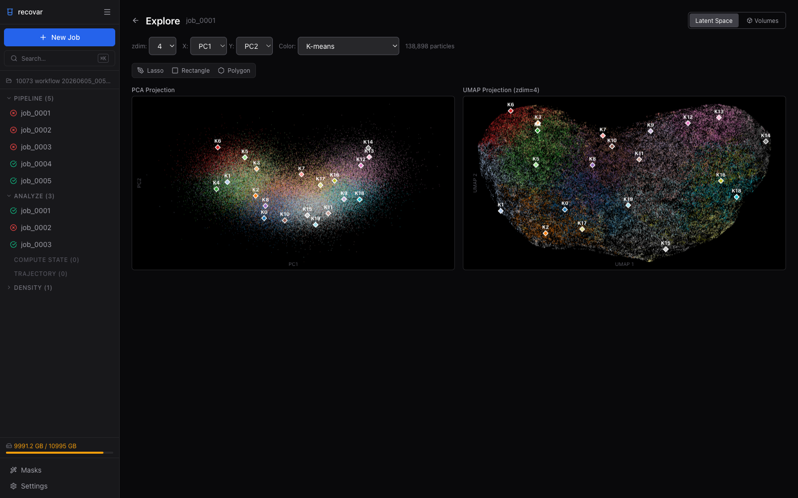 Interactive latent-space explorer in the Web GUI